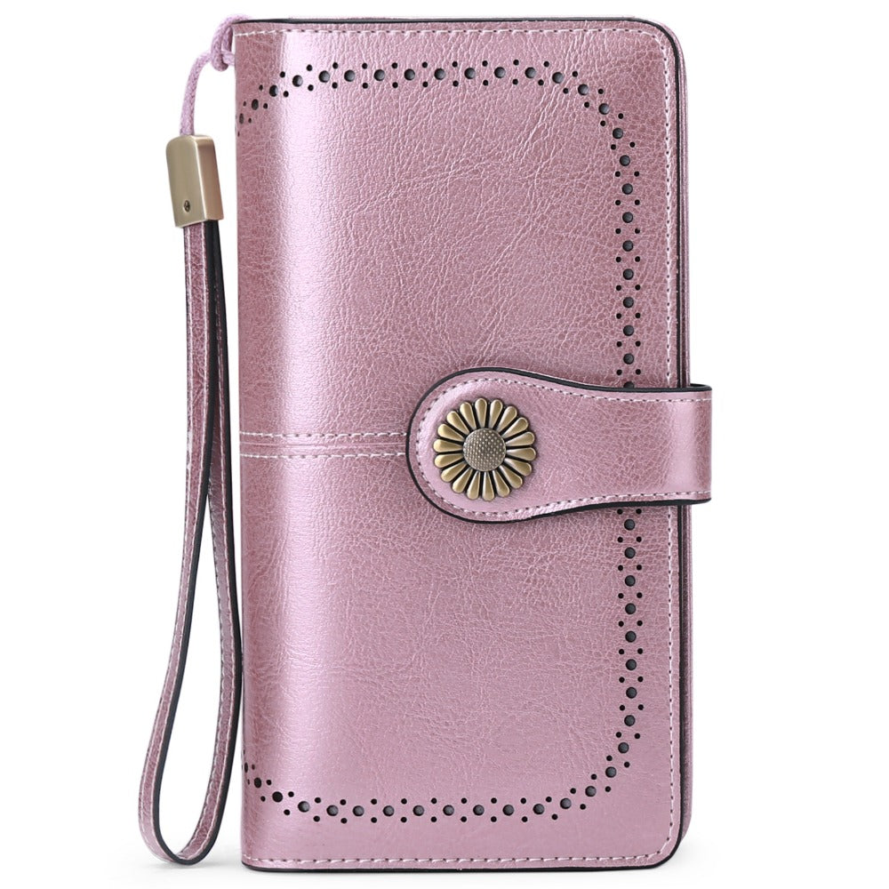 Purple Wallets for Women RFID Blocking, Long Wallet with 24 Card Slots & Phone Pocket, Large Capacity Wristlet Clutch, Gift Box for Daily Use