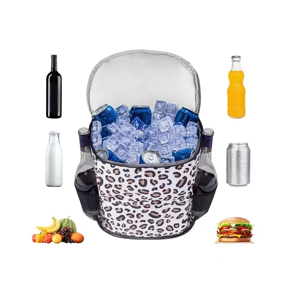 Leopard Print Insulated Cooler Backpack Large Capacity 7.93gal Lunch Bag Soft Cooler Bag for Beach Picnic Tailgate Camping Travel