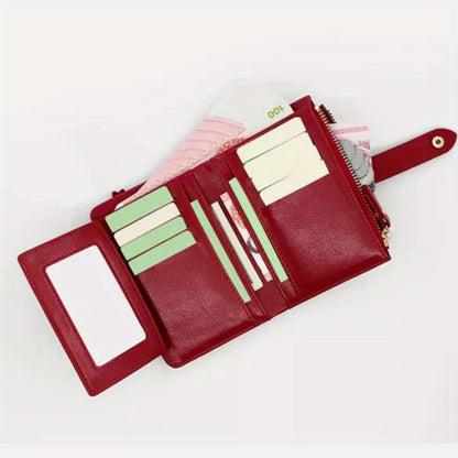 Small Wallets for Women Trifold Multiple Card Slots Holder with ID/ Photo Window Zipper Coin Pocket Purse Perfect for Everyday Use