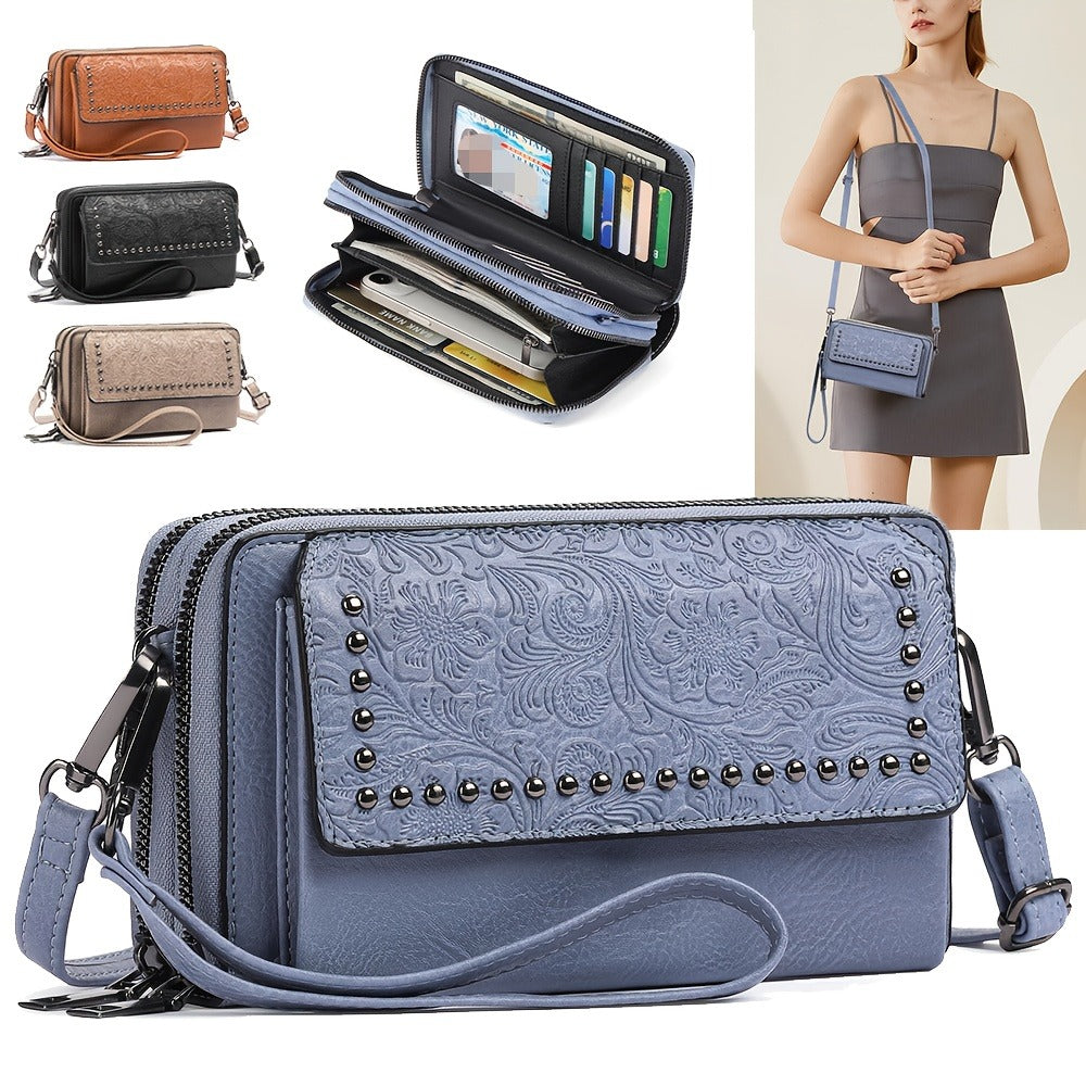 Phone Strap Crossbody Bag for Women, Small Genuine Leather Purse with 15 Card Slots & RFID Blocking, Wristlet Wallet for Summer Travel, Shoulder Bag for Daily Use