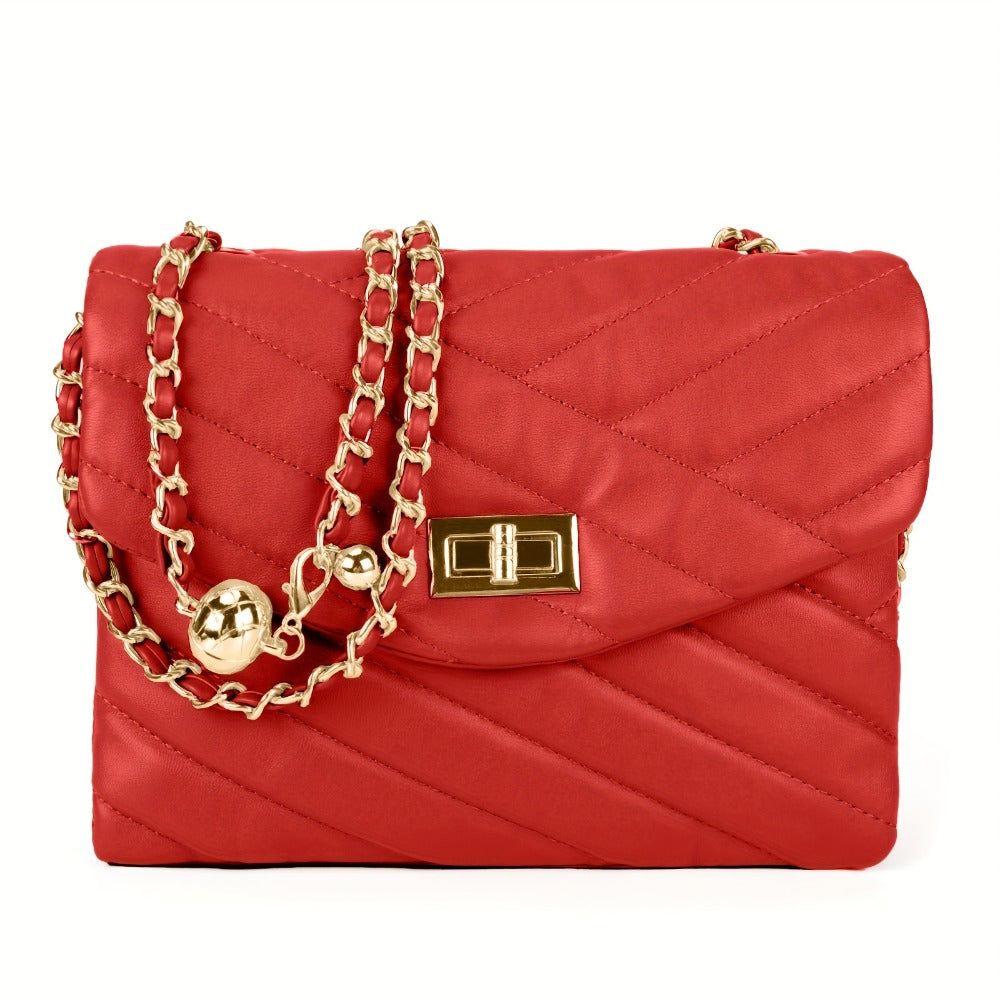 New Fashion Diamond Lattice Soft Chain Bag, Leisure And Easy with Pure Color PU Ladies Daily Travel Crossbody Bag