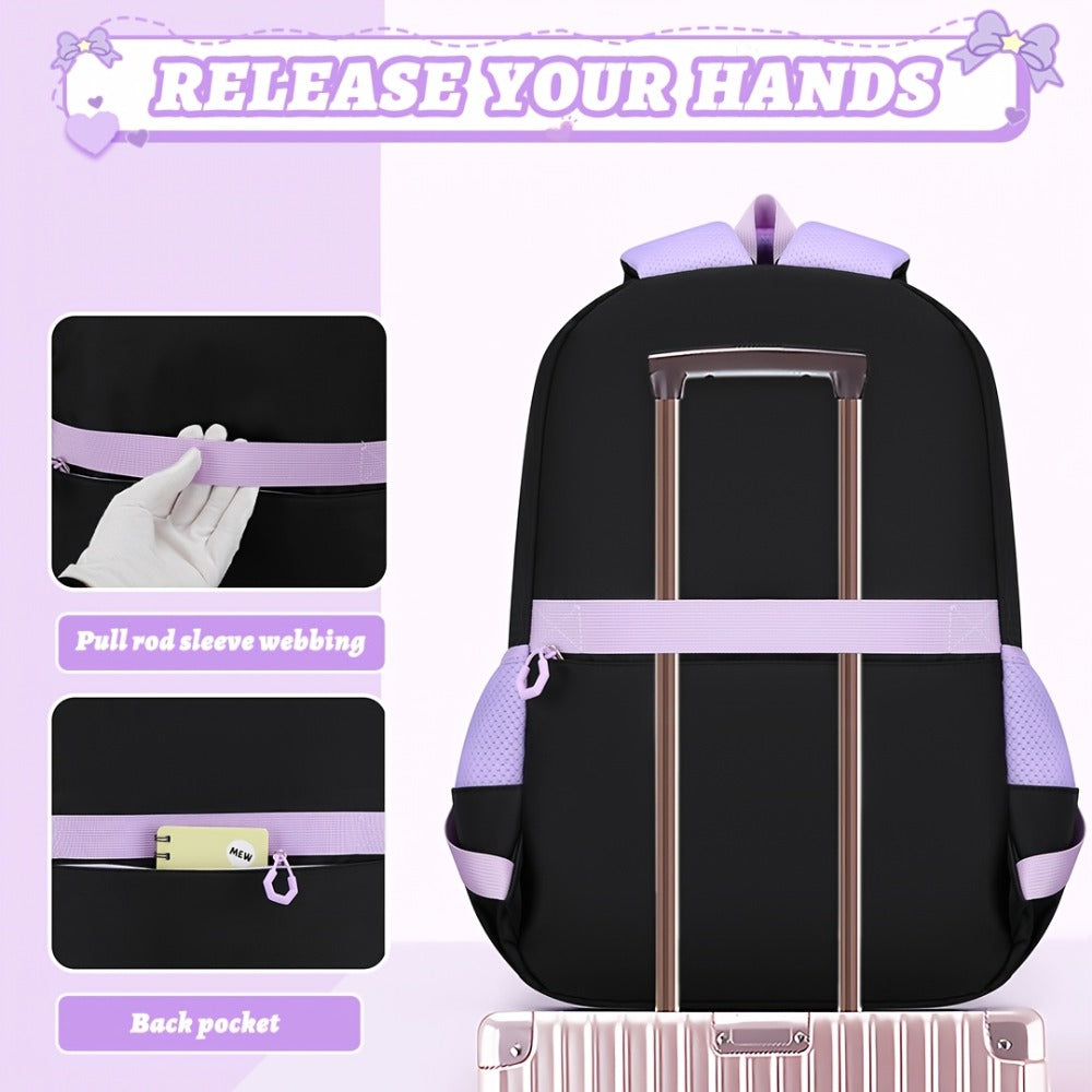 1pc Butterfly Knot Teenager'S Casual Backpack, Outdoor Camping Travel Bag, 15. 6-Inch Laptop Bag, College Purple Campus Backpack with Adjustable Shoulder Straps And Smooth Zipper, Suitable for Daily Travel And Campus, for Teenager, For Teenager