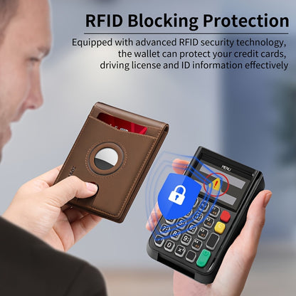 AirTag Leather Wallet for Men, Men's Leather Bifold Wallet, RFID Blocking with ID Window & Cash Slot, Gift Box Ready, Gift Wallet for Dad (Air Tag Not Included)