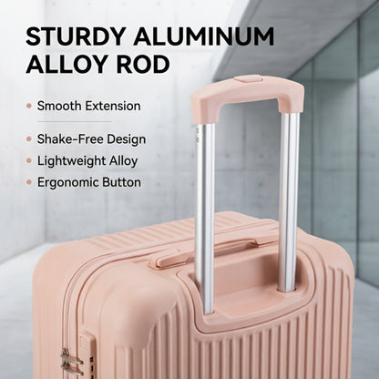 Lightweight Carry-On Suitcase Available in 20, 24, And 28 Inches, Featuring 360° Multi-Directional Wheels And a Combination Lock, with Checked Luggage Options in Pink for 24 And 28 Inches