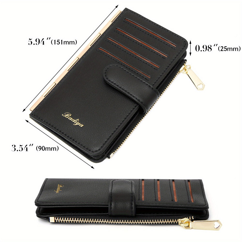 Slim RFID-Blocking Wallet for Women, Faux Leather Bifold Purse with Card Slots, Zipper Pockets, Minimalist Style, Ideal Gift for Women Suitable for teens.