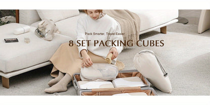 DIMJ Lightweight Compression Packing Cubes for Travel - 8 Pack with Transparent Window Wash Bag & Sock Bag