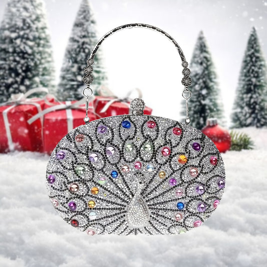 Rhinestone Evening Wedding Formal Handbag for Women - Round Clasp Clutch Purse - Rhinestone Bag
