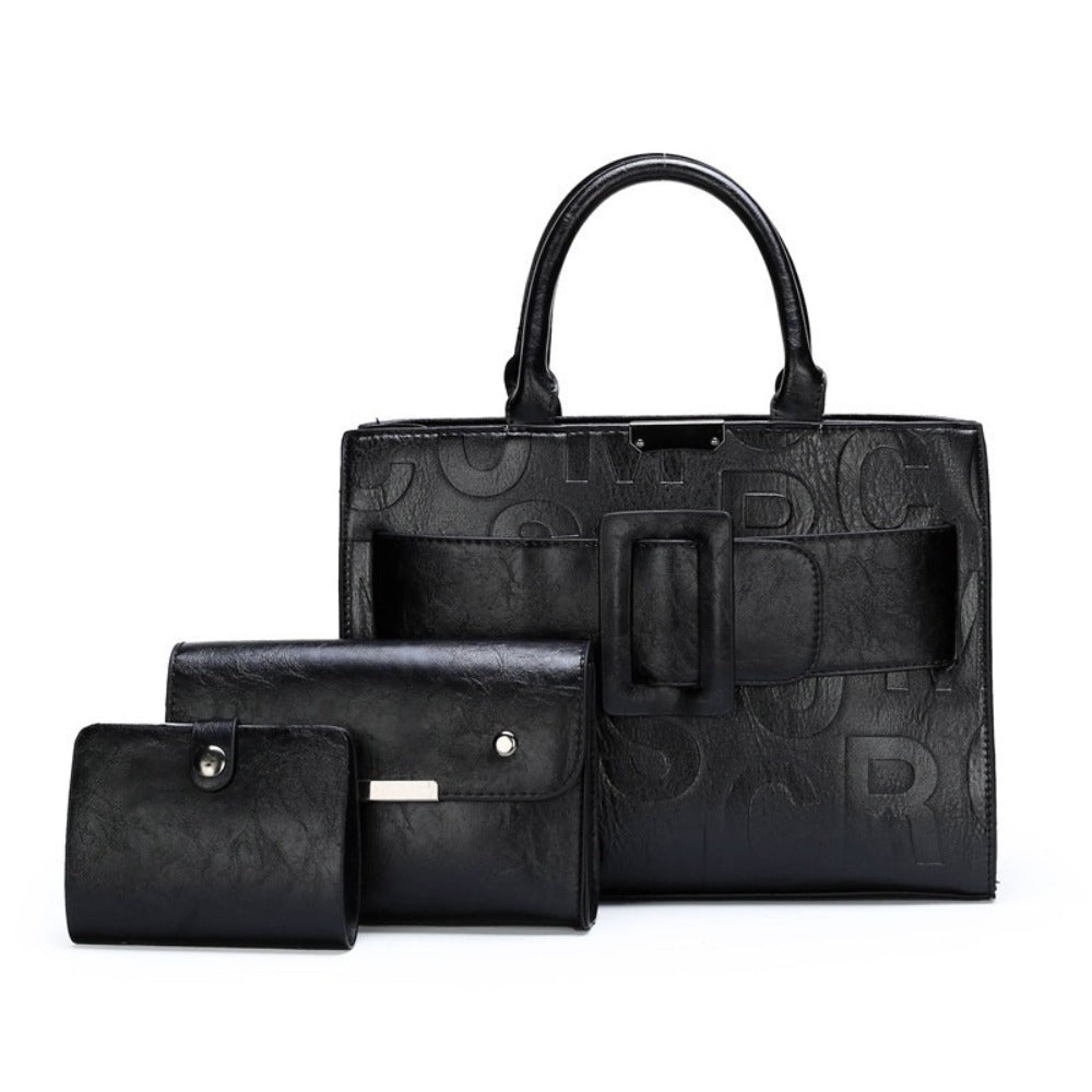 3pcs Women's Monogram Embossed Set, Large Capacity Tote Set, Removable Diagonal Strap