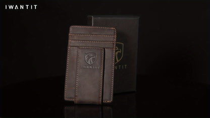 [Genuine Leather Card Holder] Ultra-Thin RFID Anti-Theft Credit Card Holder, Genuine Leather Front Pocket Wallet, With Id Card Window, Ultra-Thin Minimalist Men's Card Holder