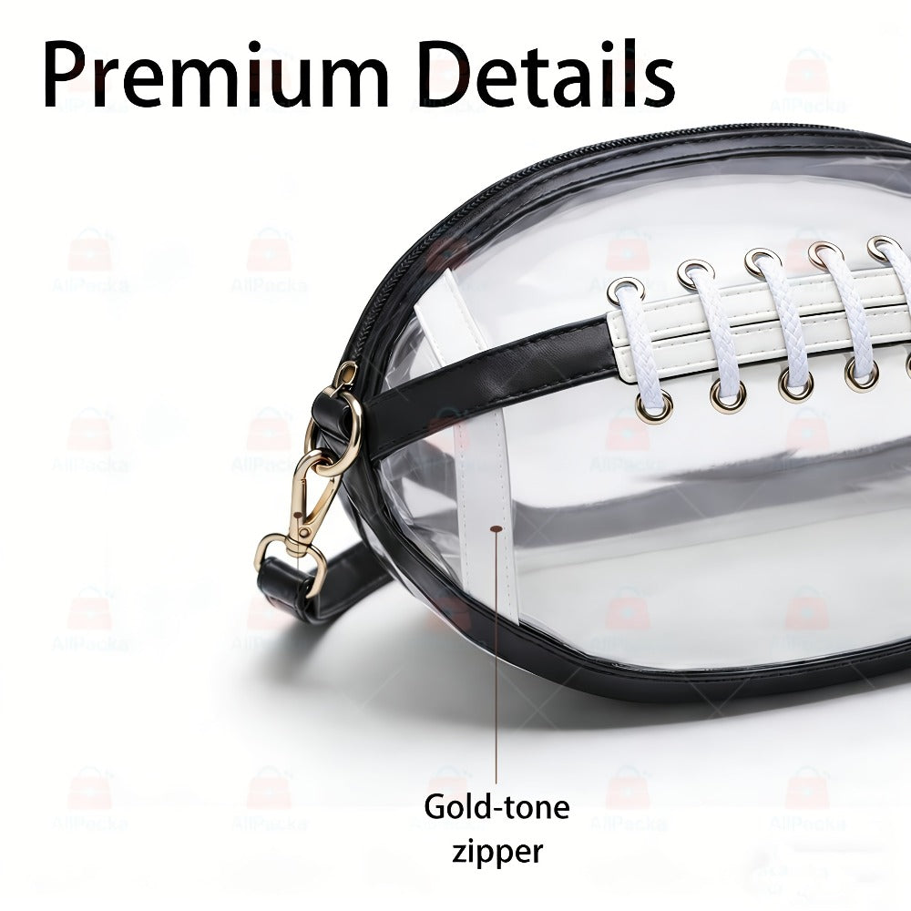 2026 New Stadium Approved Clear PVC Crossbody Bag Ideal For Concerts, Sports, And Outdoor Events Durable And Easy To Clean Features Front Zipper Pocket And Mesh Side Pockets.