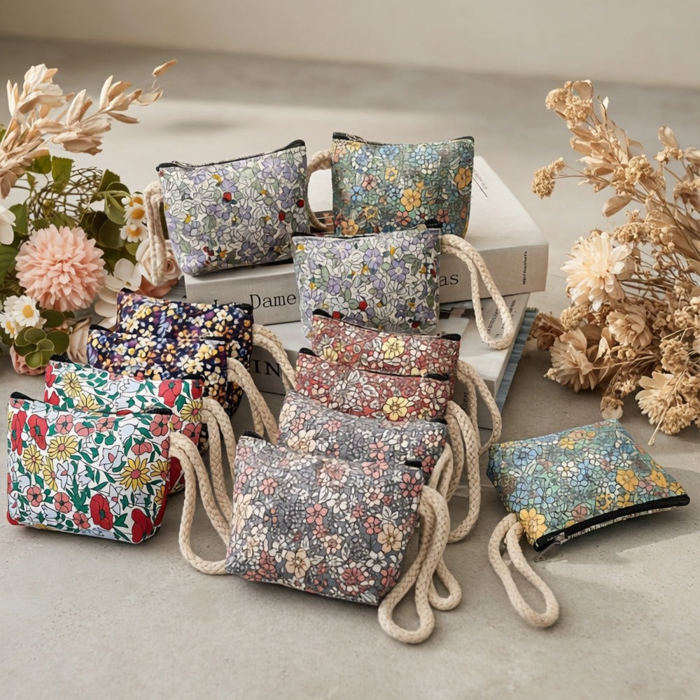 12pcs Bohemian Floral Coin Purses, Multi-Functional Jewelry Bags, Vibrant Makeup Organizer with Handles and Zipper, Perfect for Outdoor Travel, Christmas Gifts