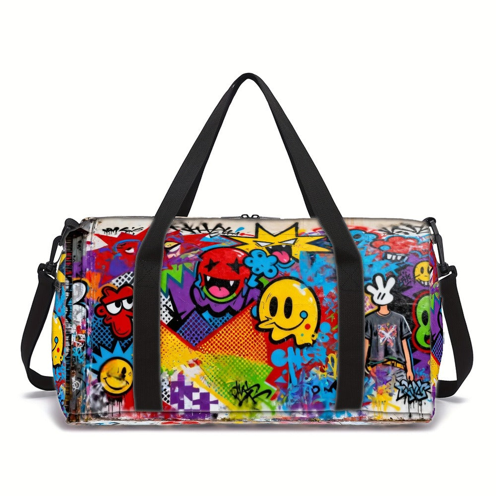 /Generic Unisex Large Gym Bag with Graffiti Print - Durable Polyester Travel Yoga Duffel, Adjustable Strap & Zippered Compartments, Machine Washable Fitness Bag for Gym, Yoga, Airports (Great Gift)