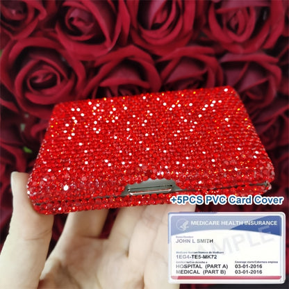 Anti Theft Diamond Inlaid Aluminum Alloy Card Box, High-Value Shiny Business Card Box with Artificial Diamonds, Women'S Anti Magnetic Portable Compact Card Box