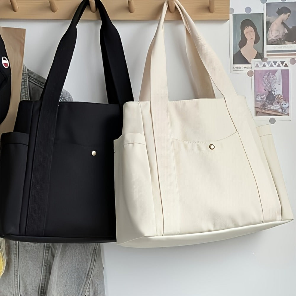 1pc Women'S Canvas Bag | Large Capacity Single Shoulder Handbag, Simple Style, Double Handle Design, Casual and Fashionable, Suitable for Daily Commuting and Parties, Washable and Foldable, Color