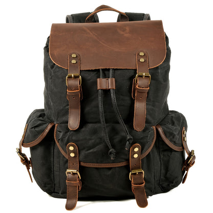 Vintage Men'S Leather Backpack, Waxed Canvas Shoulder Bag for Travel, Casual Laptop Bag, Suitable for Both And .