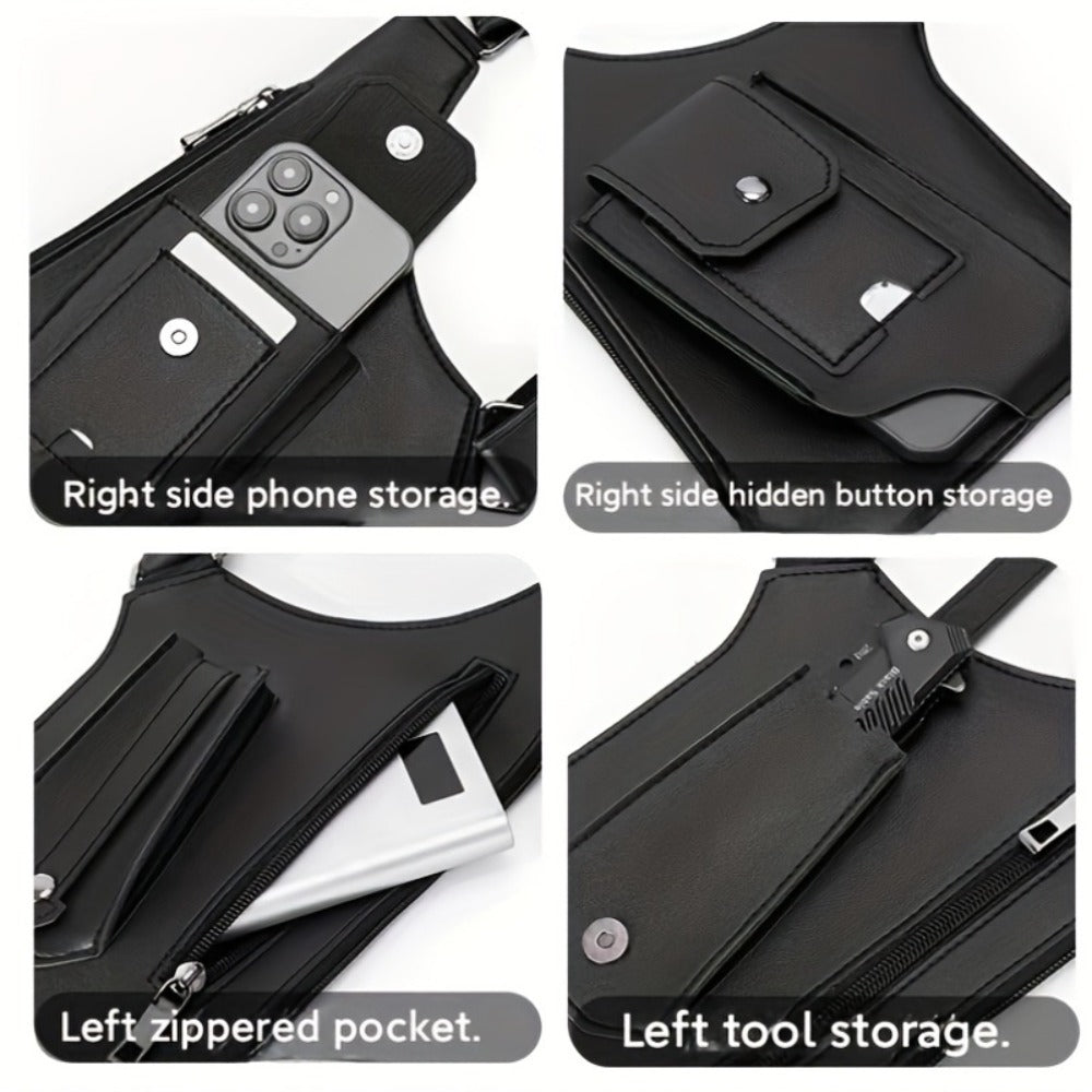 Men'S Retro Shoulder Strap Underarm Shoulder Bag, Multi-Functional Lightweight Backpack, Outdoor Mobile Phone Bag, Outdoor Vest Bag, Multi-Functional Vest Bag, Black Vest Bag, Brown Vest Bag