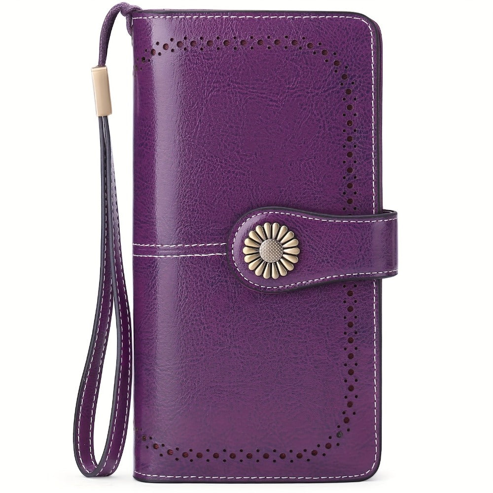 Purple Wallets for Women RFID Blocking, Long Wallet with 24 Card Slots & Phone Pocket, Large Capacity Wristlet Clutch, Gift Box for Daily Use