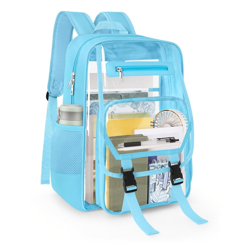 Heavy Duty Clear Backpack, Fabric And PVC Transparent Bookbag for School, See-Through Design with Reinforced Straps - Unisex Large Capacity Clear Bag for College, Travel And Security Checks