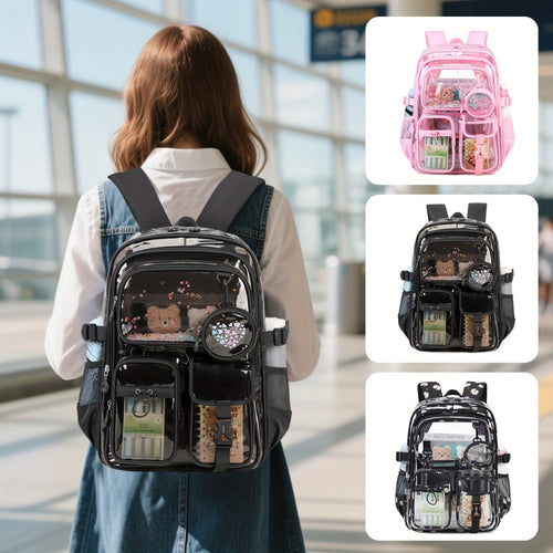 Student Schoolbag - Leisure Transparent Backpack - Pure Color - Large Capacity - Travel - Double Shoulder Bag - Suitable for Stadiums, Schools, Concerts - Men's And Women's  Double Shoulder Bag
