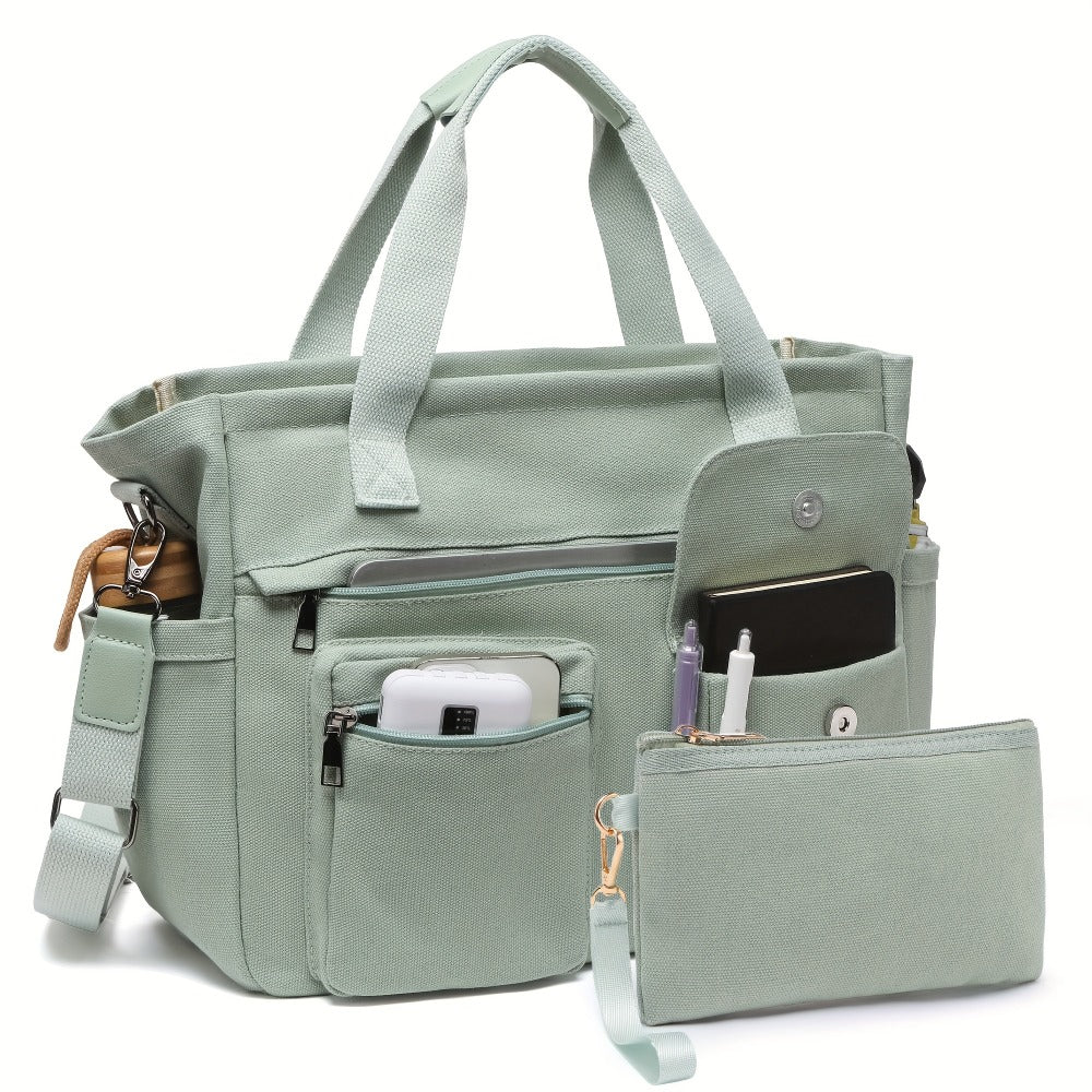 2pcs Set: Women's Large Canvas Tote Bag, Perfect as a Laptop Bag, Crossbody Shoulder Bag, Hobo Messenger Bag, Handbag, Travel Bag, Gym Tote Work Travel