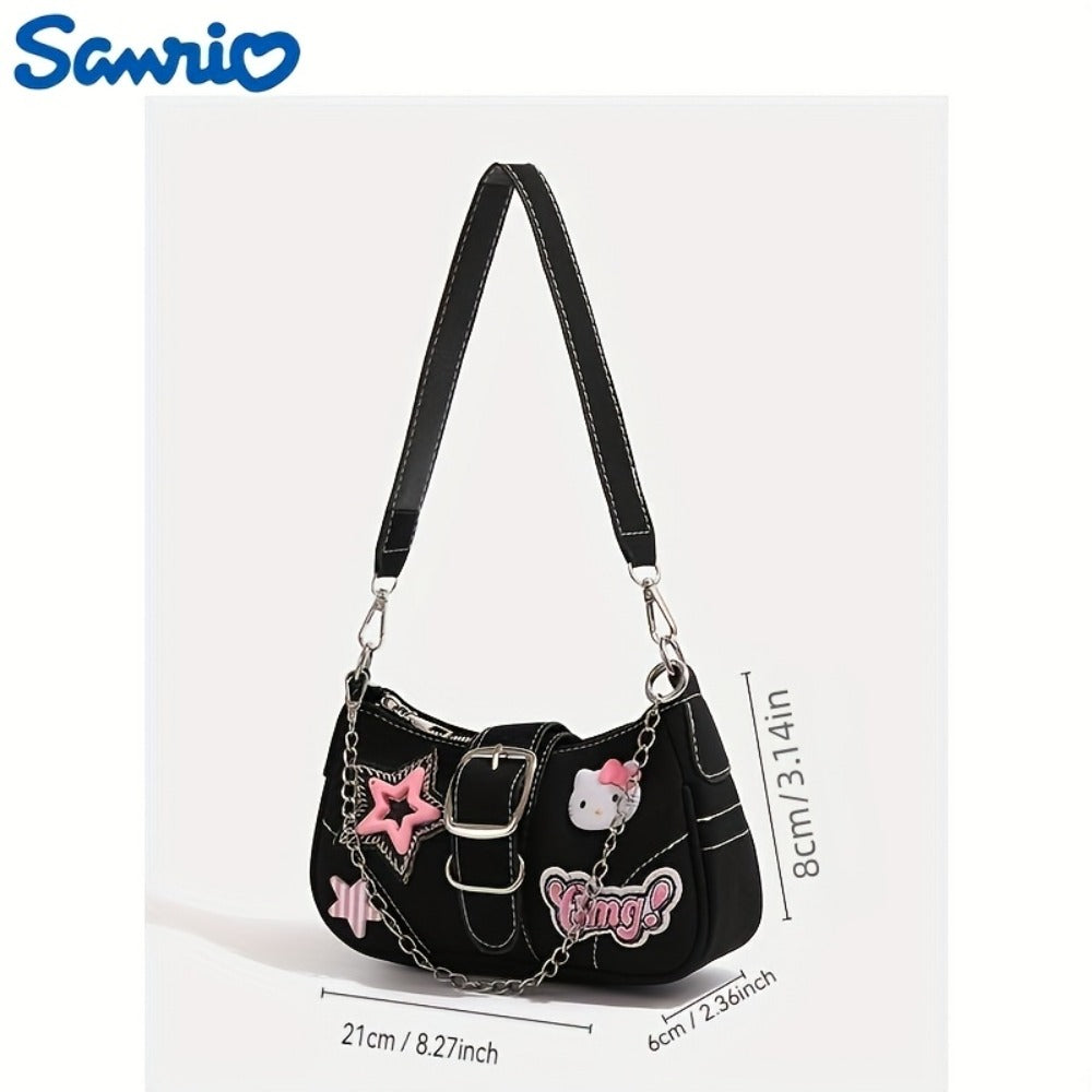 Sanrio's New Women's Shoulder Bag, a Millennial Spicy Baguette Bag Featuring for Hello Kitty, a Cute Underarm Bag in Y2K Style.