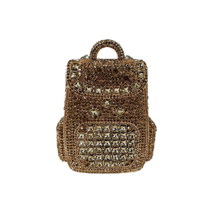 Women Trendy Backpack Shaped Crystal Evening Bag Sparkling Rhinestone Clutch Purse Unique Handbag for Cocktail Party