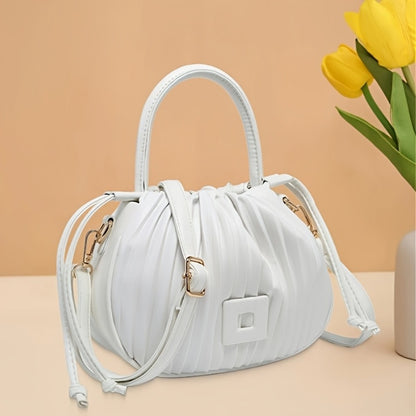 Tepilte Women'S Mini Drawstring Bucket Bag, Faux Leather Crossbody Bucket Wallet, Pleated Shoulder Tote Bag, Adjustable Shoulder Strap, Multi-Colour Options, Suitable for Vacations, Shopping And Dates