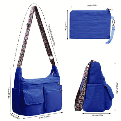 2pcs Lightweight Nylon Tote Bag Set for Women - Multi-Pocket Crossbody Shoulder Purse, Durable Hobo Handbags for Daily Use/Work/Shopping/Outdoor Activities