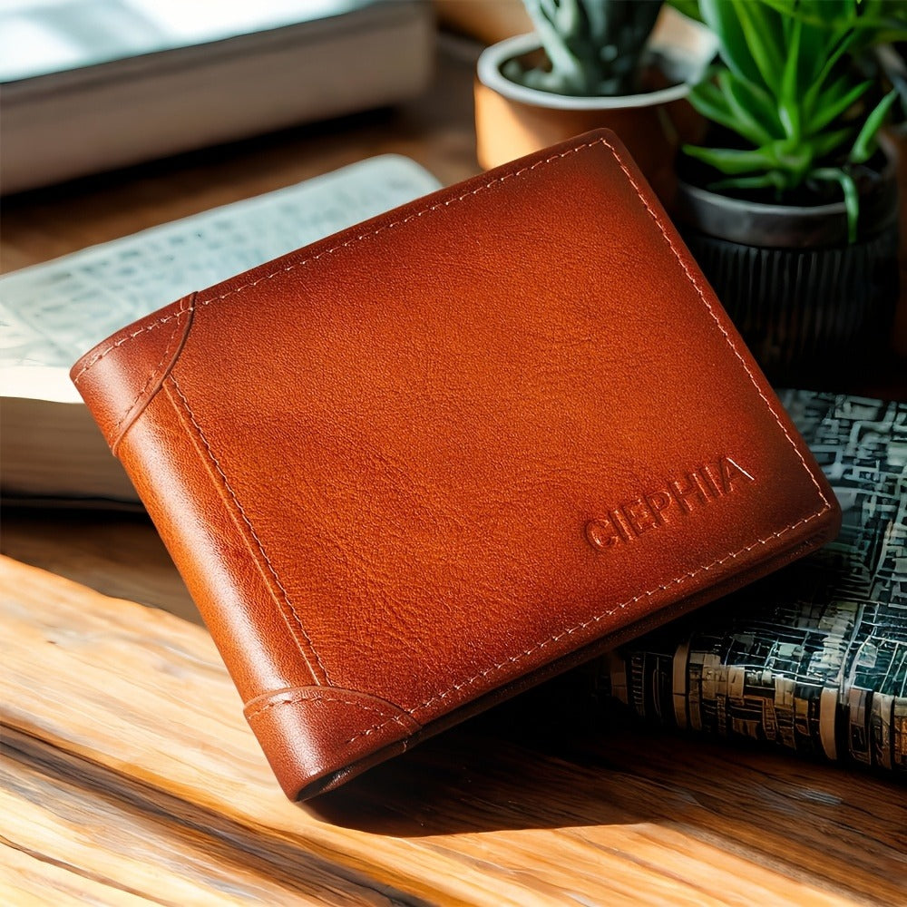 Ciephia Men'S Retro Full Grain Leather Tri-Fold Wallet | Rfid Blocking, Multiple Card Slots, Perfect Gift For Men