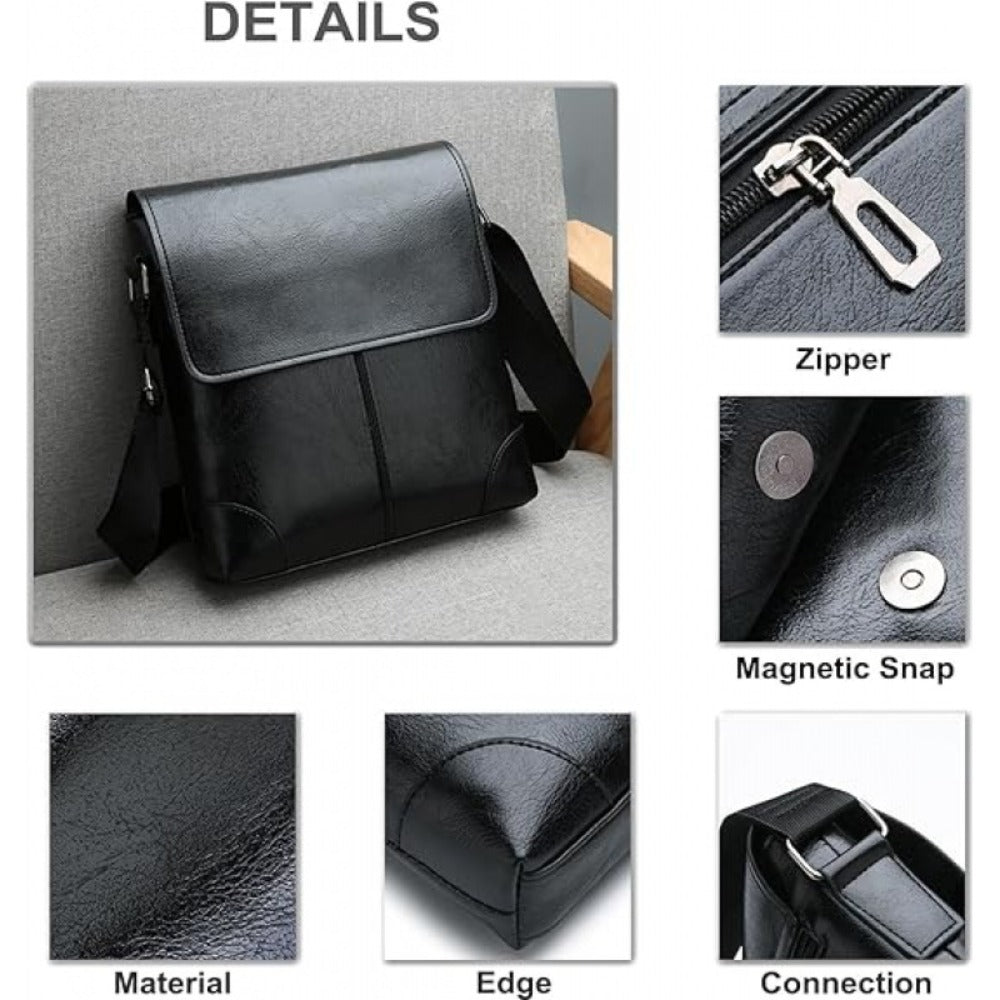 PU Textured Business Men's Shoulder Bag, Crossbody Men's Backpack, Scratch Resistant, Wear-resistant and High Quality, Briefcase Suitable for Office, Daily Travel, Local Fast Delivery