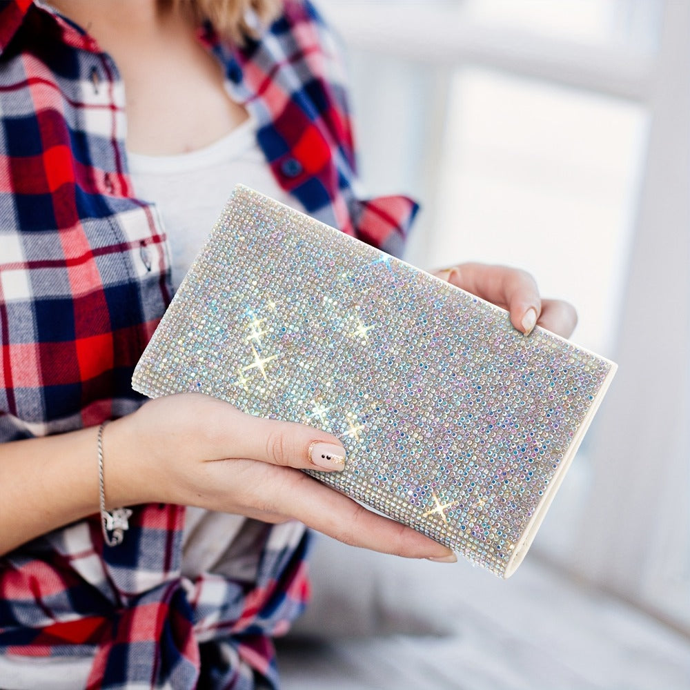 Shiny Checkbook Case for Women, Perfect Mother'S Day Present, Sparkling Rhinestone Silver, Rfid-Blocking, Includes Personal Checkbook Wallet with Pen Holder And Divider for Duplicate Checks