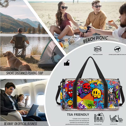 /Generic Unisex Large Gym Bag with Graffiti Print - Durable Polyester Travel Yoga Duffel, Adjustable Strap & Zippered Compartments, Machine Washable Fitness Bag for Gym, Yoga, Airports (Great Gift)