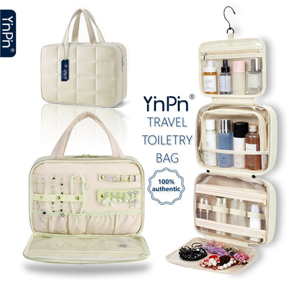 YinPin Travel Toiletry Bag, Hanging Travel Toiletry Bag with Jewelry Organizer Compartment Large Makeup Bag, PVC High Quality Cosmetic Travel Bag Trips Camping Bathroom
