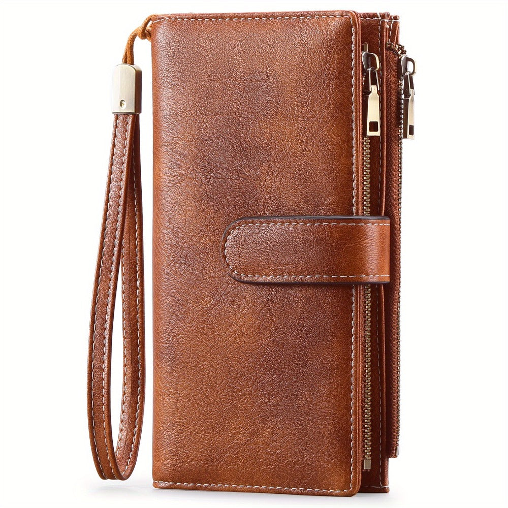 Ladies' Wallet Featuring a Double Zipper Compartment, Designed for RFID Protection, Serves As a Card Holder And Clutch Bag, Equipped with Numerous Card Slots, Ample Storage Space, Includes a Wrist Strap And Comes in a Gift Box