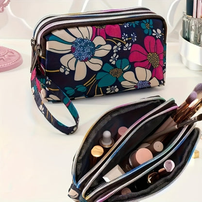 Ladies' Wallet with A 3-layer Zipper Bag Featuring Floral Patterns, Casual Handbag, Multi-layered Design for Money, Mobile Phones And Cards, Casual Accessory | Dynamic Accessory | Durable Zipper Closure, Wallet