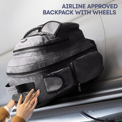 20 Inch Travel Rolling Backpack with Retractable Handle,Large Capacity Backpack with Wheels for Women & Men,Printing Travel Trolley Suitcase Bag for Weekend, School, Overnight, Work