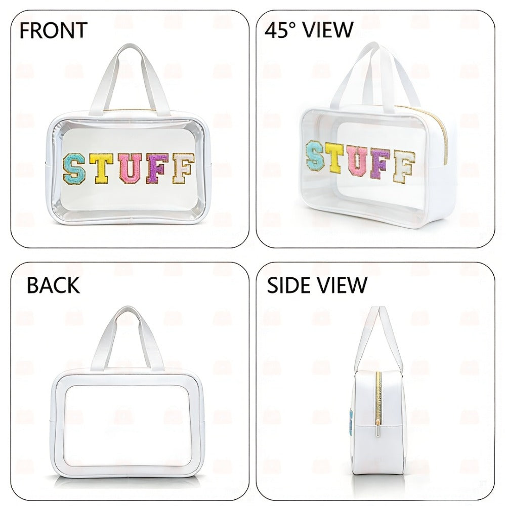 Essential for Viewers, This PVC And Portable Makeup Bag Features The Word 'STUFF' in Eye-Catching Embroidered Letters. It'S a Fantastic Storage Solution for Sports Events And Concerts