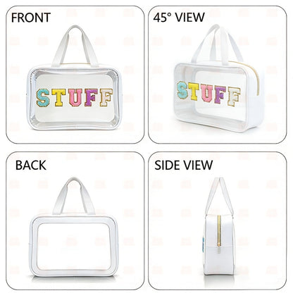 Essential for Viewers, This PVC And Portable Makeup Bag Features The Word 'STUFF' in Eye-Catching Embroidered Letters. It'S a Fantastic Storage Solution for Sports Events And Concerts