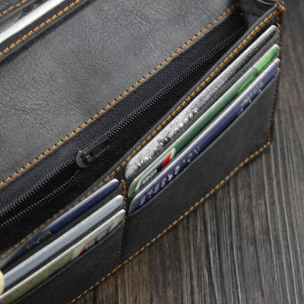 Biker Rock Star Concho Mens Card Money Leahter Wallet With safe pants Chain