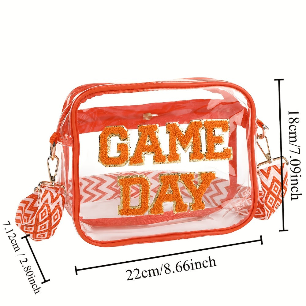 Stadium Approved Black Red Green Blue Purple Gray Game Day Clear Crossbody Bag Premium PVC Transparent Purse For Concerts, Sports Events And Tailgating.