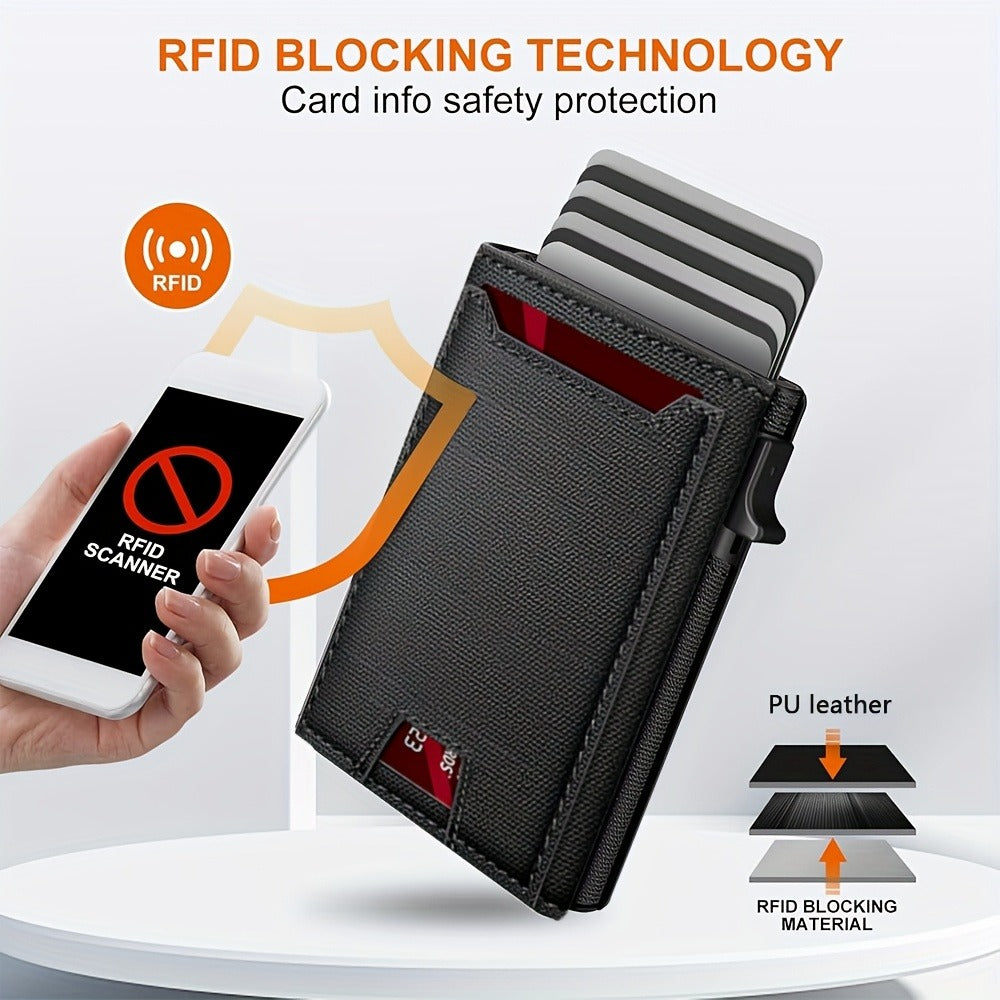 OBCREATOR RFID Blocking Wallet with Automatic Pop-Up Cards, Anti-Theft Magnetic Closure, Large Capacity Bifold Design for Women - Black, Secure Card Storage, Stylish Accessory, Durable Zipper Closure