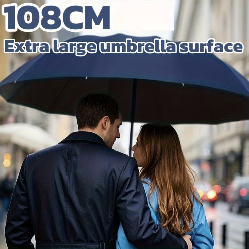 Extra Large Windproof Umbrella with 12-Rib Double-Sided UV Protection - Manual Open, Durable Iron Frame & Silicone Handle, Sleek Black Compact Foldable Design for Family, Outdoor, Commuting Use