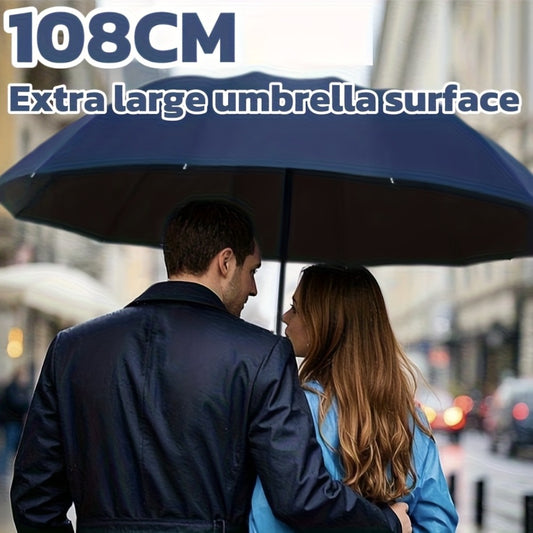 Extra Large Windproof Umbrella with 12-Rib Double-Sided UV Protection - Manual Open, Durable Iron Frame & Silicone Handle, Sleek Black Compact Foldable Design for Family, Outdoor, Commuting Use