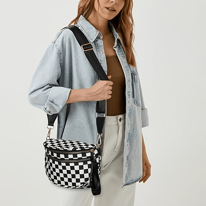Women's PU Crossbody Bag with Plaid Design & Hands-Free Phone Use - Adjustable Strap Shoulder/Waist Bag, Spacious Zipper Closure, Suitable for Daily Use & Special Occasions, Urban Fashion Tote Compatible for Smartphones