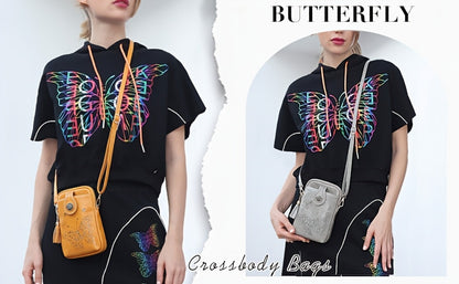 Small Crossbody Bags For Women | Lightweight Mini Cute Cell Phone Purse With Tassel Shining Butterfly, Zipper Closure, Lining, Animal Print For Mom Gift Essential