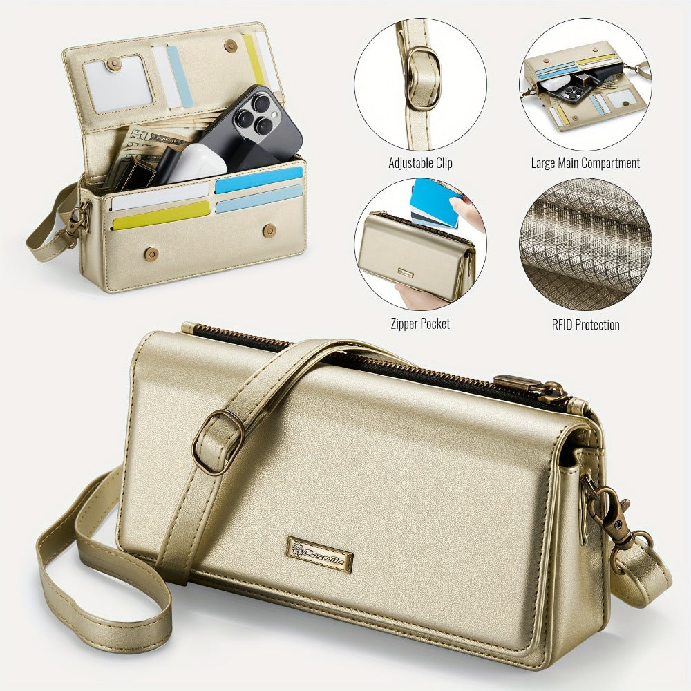 Crossbody Cell Phone Wallet for Women, RFID Blocking Multi Card Slots with Detachable Wristlet Shoulder Strap Zipper Pocket