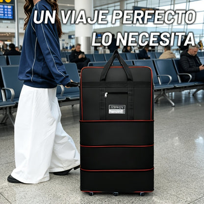 6-Wheel Expandable Travel Duffle - Foldable Large Capacity Suitcase with Reinforced Stitching, Black & Red Accents, Durable Plastic Construction - Sleek Minimalist Design for Business Trips, Study Abroad, Moving & Home Storage, Luggage for Travel, Robust