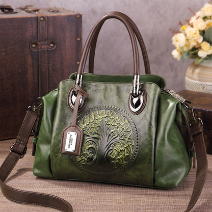 Women's Retro Flower Embossed Tote Bag, Gradual Change of Color, Large-Capacity Satchel Hand Bag, Suitable for Commuting and Gathering
