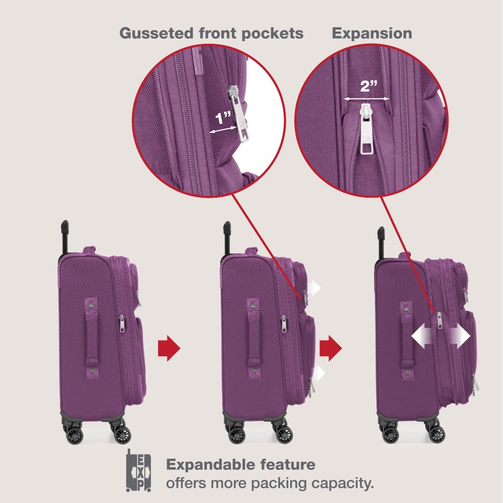 U.S. Traveler Rio II 2-Pcs Polyester Carry-on Suitcase w/ Tote | Soft Shell, Lightweight, Expandable & 360° Dual Spinner Wheels | Two-Tone, Colorblock, Matching Color, Black, Evergreen & Teal - Travel Luggage Set for Travel, Business Trips, and Weekend Ge