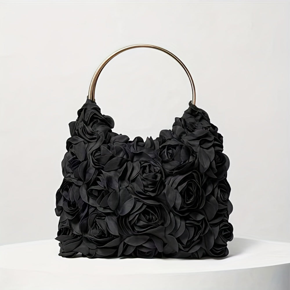 [Weddings And Prom] Women's Elegant Dinner Clutch Rose Flora Lace Trim-Nylon/Wedding Handbag for Party, Prom, Night Out Buckle Opening White/Black for Party Clutch for Special Events, Weddings And Prom
